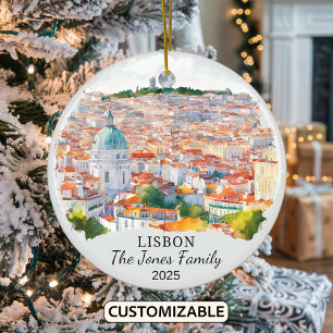 Personalised Lisbon Ornament, Portugal Gift Ceramic Tree Decoration