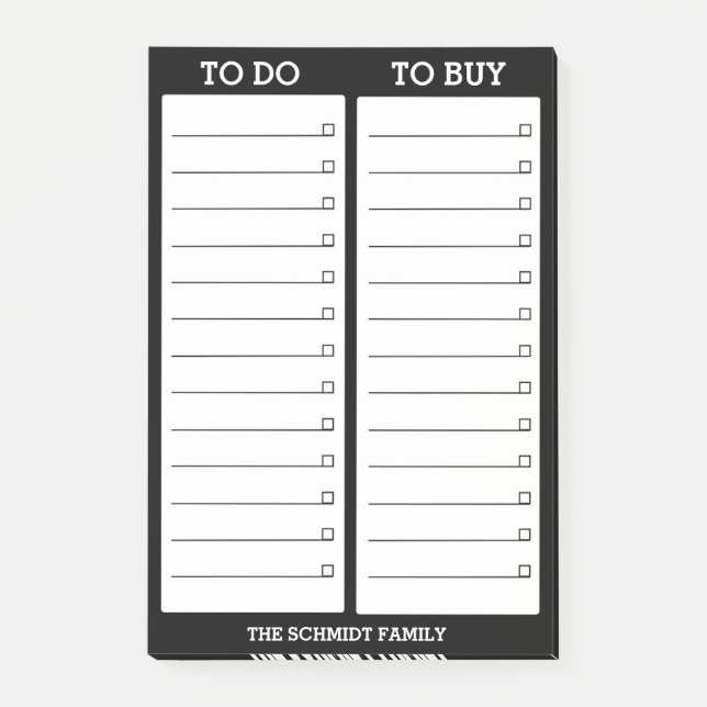 Personalised List- To Do, To Buy - Black Post-it Notes (Front)