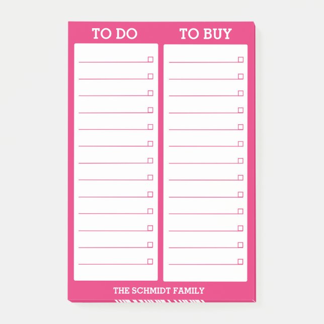 Personalised List- To Do, To Buy - Hot Pink Post-it Notes (Front)