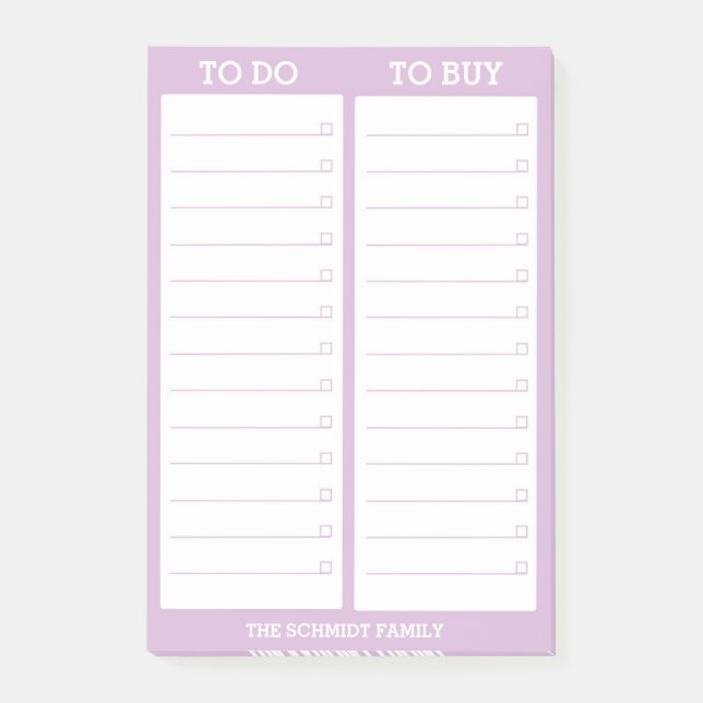 Personalised List- To Do, To Buy - Lavender Post-it Notes (Front)