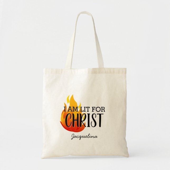 Personalised LIT FOR CHRIST Christian Tote Bag (Front)