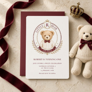 Personalised Little Bear Crest Burgundy Invitation