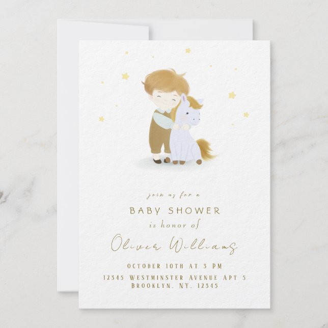 Personalised Little Boy a Pony Baby Shower Invitation (Front)