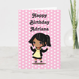 Personalised Little Cartoon Girl Pink Birthday Card