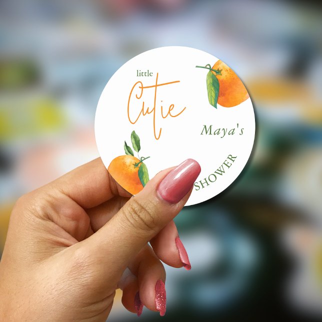 Personalised Little Cutie  Baby Shower Classic Round Sticker (Creator Uploaded)