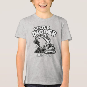 Personalised Little Digger Excavator Tri-Blend Shirt