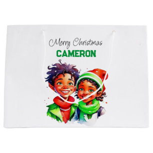 Personalised Little Elves Christmas Large Gift Bag