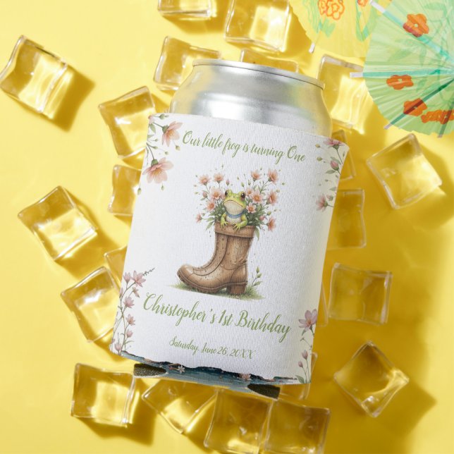 Personalised little frog Froggie 1st birthday Can Cooler (In Situ Summer)