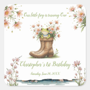 Personalised little frog Froggie 1st birthday Square Sticker