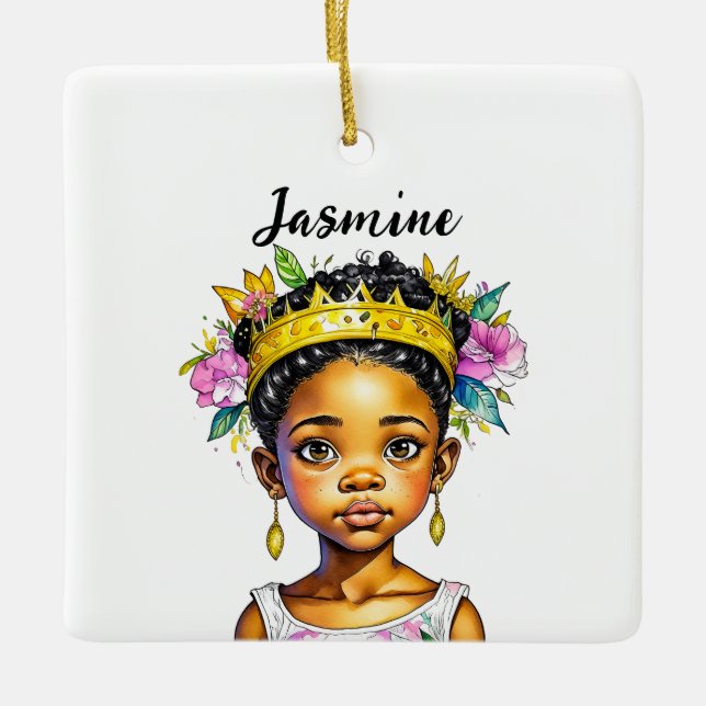 Personalised Little Girl Princess of Colour Ceramic Ornament (Front)