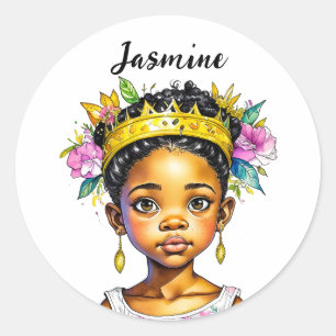 Personalised Little Girl Princess of Colour Classic Round Sticker