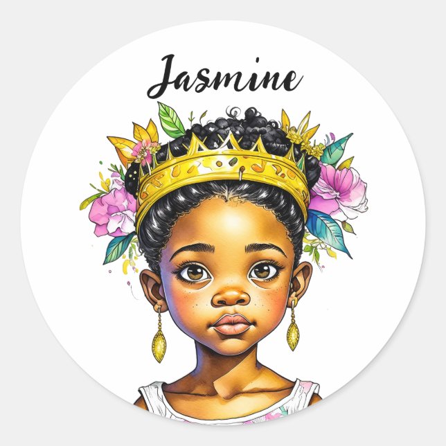 Personalised Little Girl Princess of Colour Classic Round Sticker (Front)