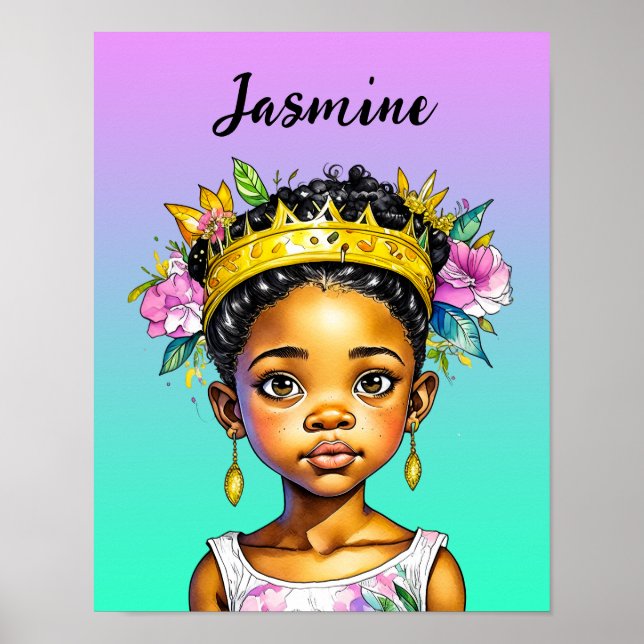 Personalised Little Girl Princess of Colour Poster (Front)
