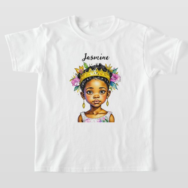 Personalised Little Girl Princess of Colour T-Shirt (Laydown)