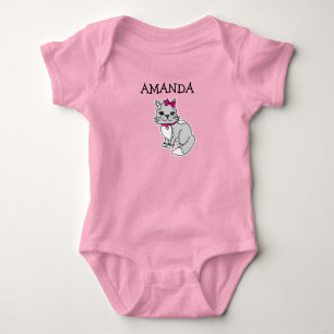 Personalised Little Girl's Grey Kitten with Bow To Baby Bodysuit