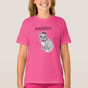 Personalised Little Girl's Grey Kitten with Bow To T-Shirt