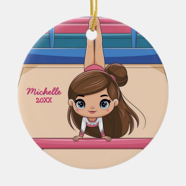 Personalised Little Gymnast Girl Christmas  Ceram Ceramic Tree Decoration (Front)