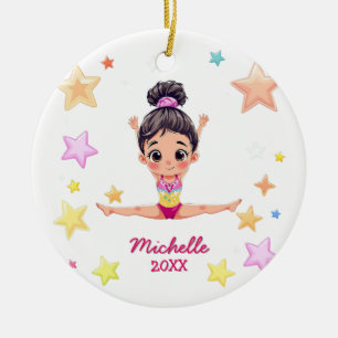 Personalised Little Gymnast Girl Christmas Ceramic Tree Decoration