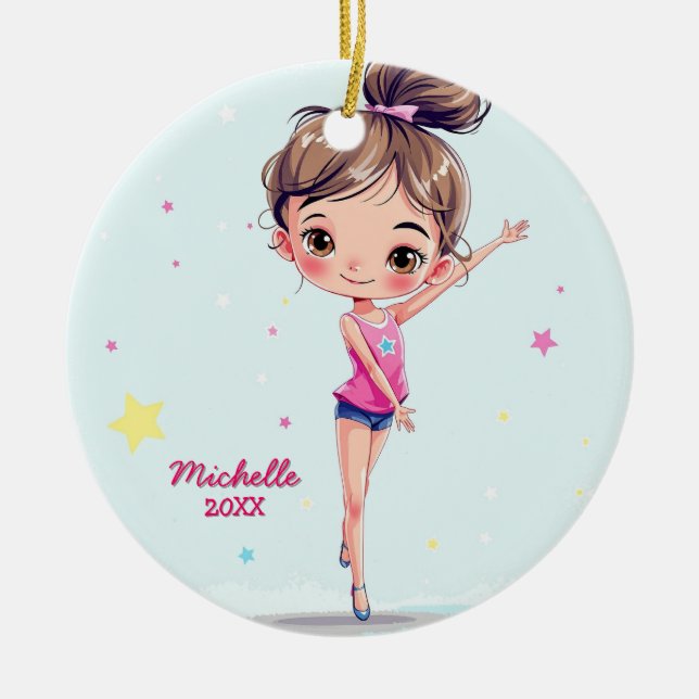  Personalised Little Gymnast Girl Christmas  Ceramic Tree Decoration (Front)