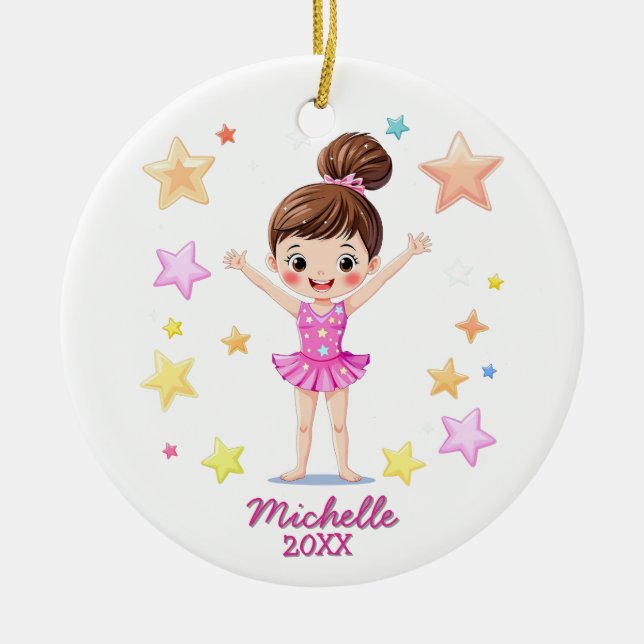  Personalised Little Gymnast Girl Christmas Pink   Ceramic Tree Decoration (Front)