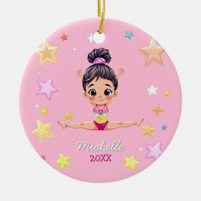  Personalised Little Gymnast Girl Christmas Pink   Ceramic Tree Decoration (Front)