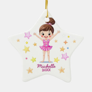 Personalised Little Gymnast Girl Christmas Pink Ceramic Tree Decoration