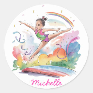  Personalised Little Gymnast Girl Christmas Pink   Classic Round Sticker