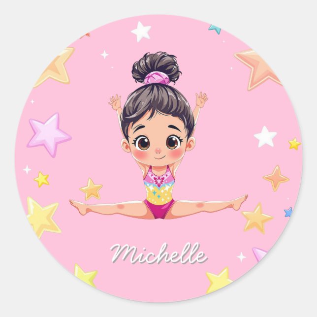  Personalised Little Gymnast Girl Christmas Pink   Classic Round Sticker (Front)