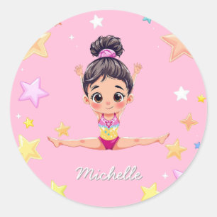 Personalised Little Gymnast Girl Christmas Pink   Classic Round Sticker