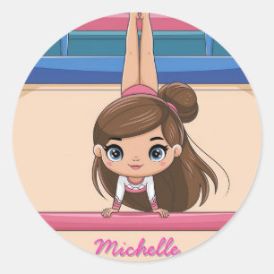 Personalised Little Gymnast Girl,I Love Gymnastics Classic Round Sticker
