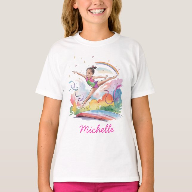 Personalised Little Gymnast Girl,I Love Gymnastics T-Shirt (Front)
