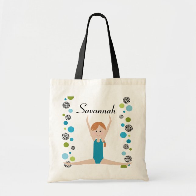 Personalised Little Gymnast in Aqua and Green Tote Bag (Front)