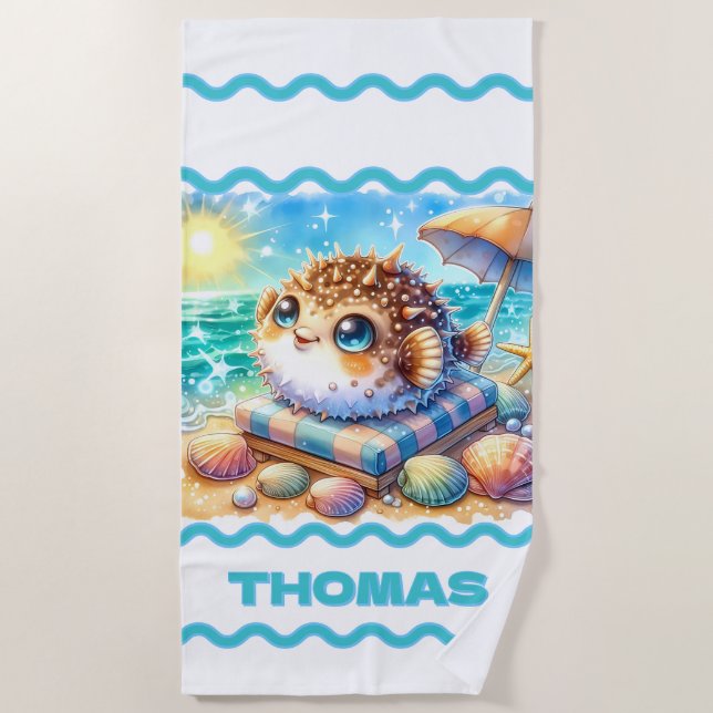 Personalised Little Puff’s Beachside Retreat Beach Towel (Front)