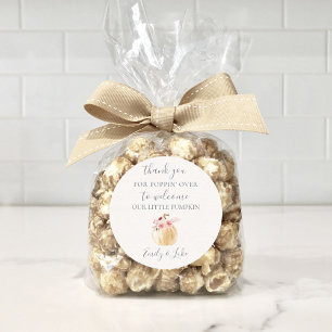 Personalised LITTLE PUMPKIN POPCORN FAVOR Classic Round Sticker