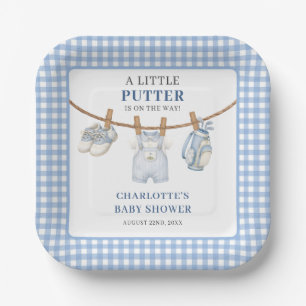 Personalised Little Putter Blue Golf Boy Shower Paper Plate