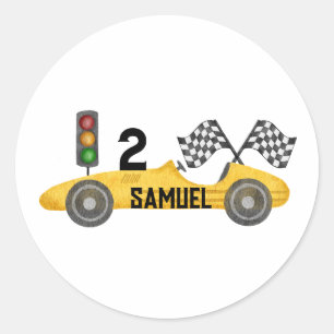 Personalised Little Racer Birthday Classic Round Sticker