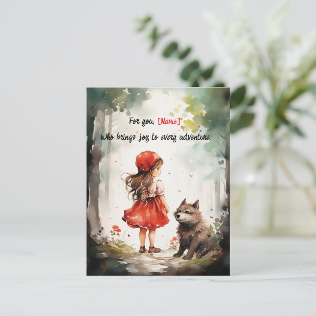 Personalised Little Red Riding Hood Cute Postcard (Standing Front)