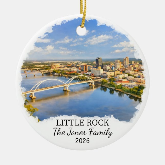 Personalised Little Rock Ornament, Custom Arkansas Ceramic Tree Decoration (Front)