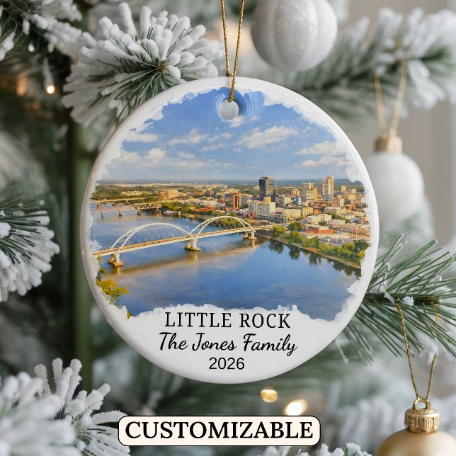 Personalised Little Rock Ornament, Custom Arkansas Ceramic Tree Decoration (Creator Uploaded)