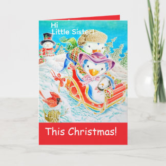 Personalised Little Sister's Christmas Greeting Card