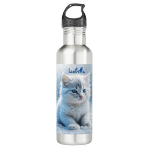 Personalised Little White Kitten in Snow 710 Ml Water Bottle