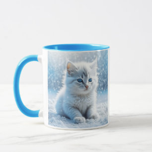 Personalised Little White Kitten in Snow Mug