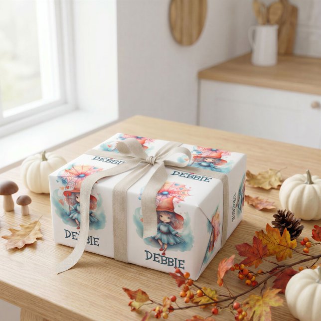Personalised Little Witch Halloween Gift Wrapping Paper (Creator Uploaded)