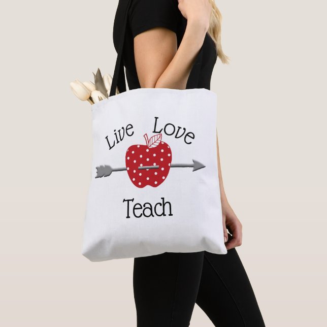 Personalised Live-Love-Teach Apple Design Tote Bag (Close Up)