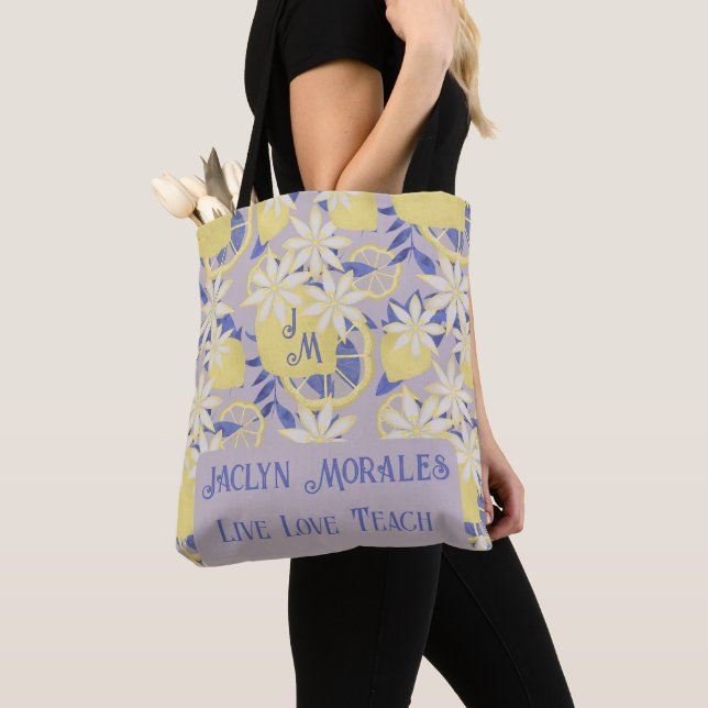 Personalised Live Love Teach Watercolor Lemon Tote Bag (Close Up)