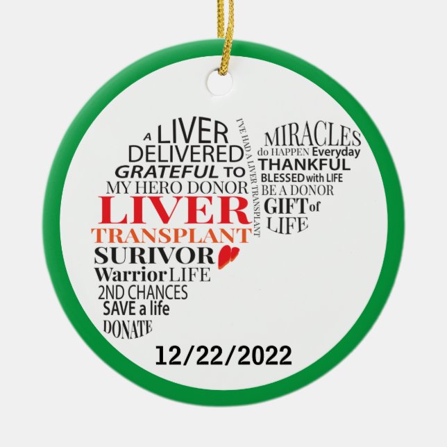 Personalised Liver Transplant Survivor Round Ceramic Tree Decoration (Front)