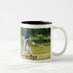 Personalised Living that Cricket Mum Life Photo Two-Tone Coffee Mug