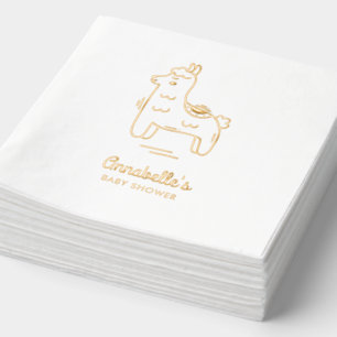 Personalised Llama Baby Shower Cute Gold Napkins