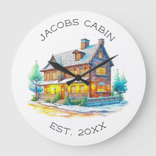 Personalised Log Cabin Christmas Large Clock