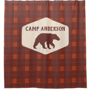 Personalised Log Cabin Rust Red Plaid Pattern Shower Curtain